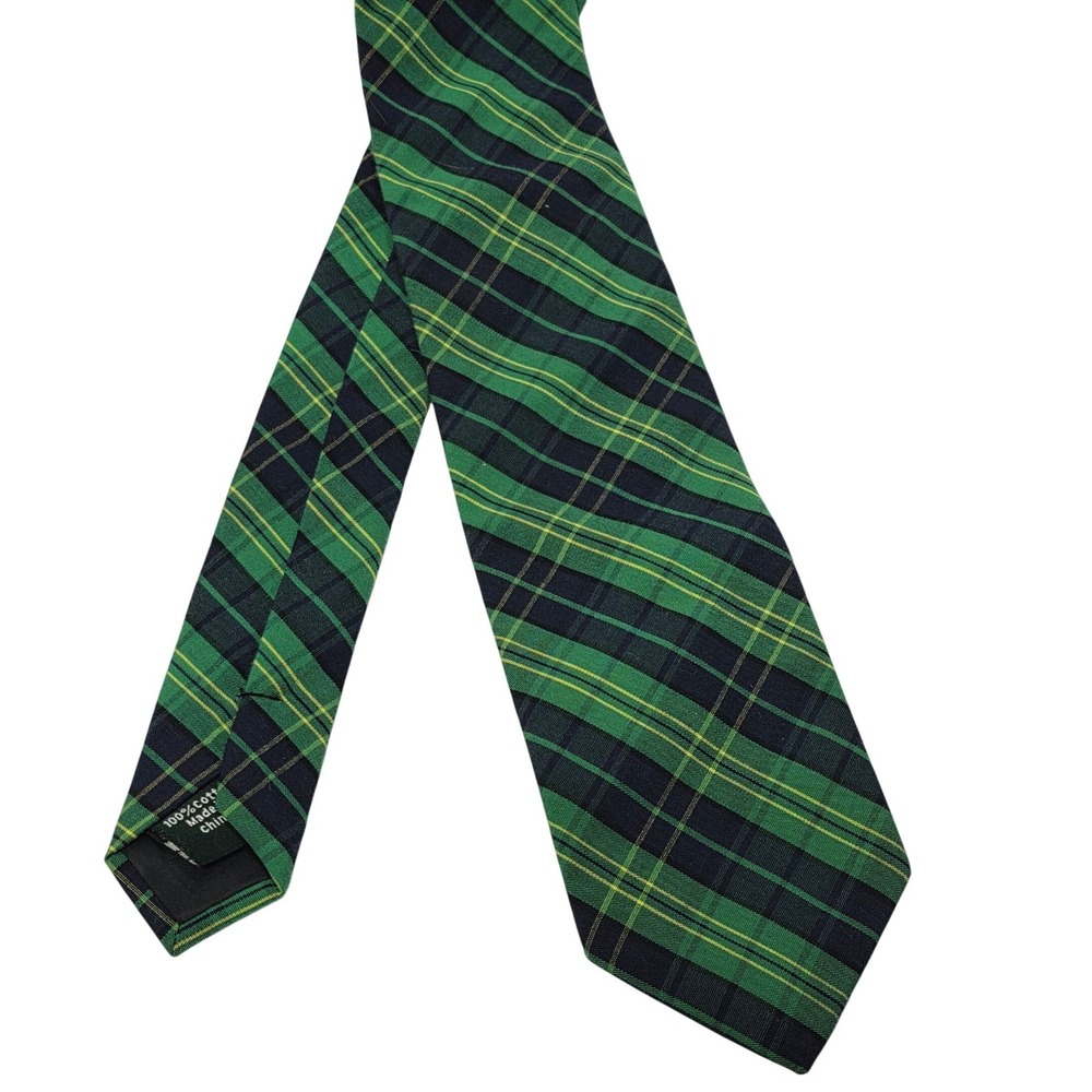 J.Crew Mens The Narrow Tie Green Navy Blue Yellow Plaid Cotton Slim Necktie 58in